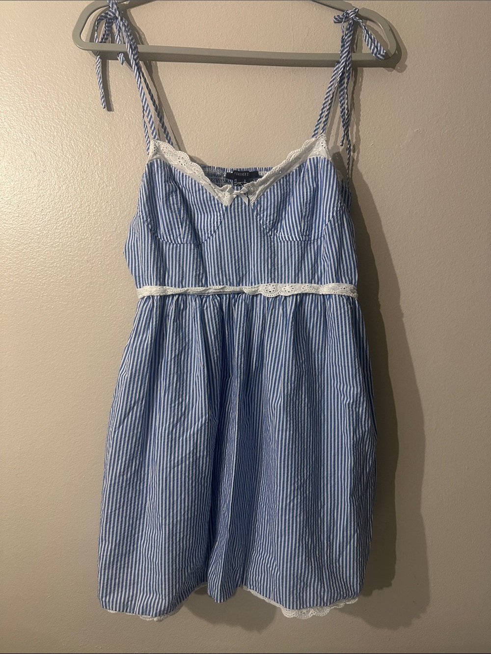 Forever 21 Blue Striped Babydoll Mini Dress Sz L